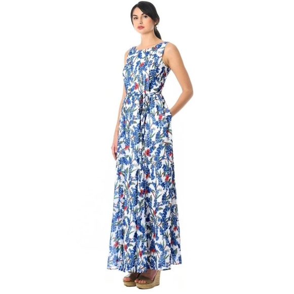 {eShakti} Pleat Bib Floral Print Georgette Maxi Dress - Size XS (2) - Picture 3 of 17